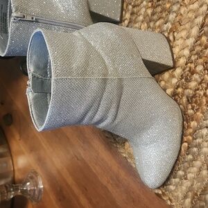 Silver chunky heeled boots